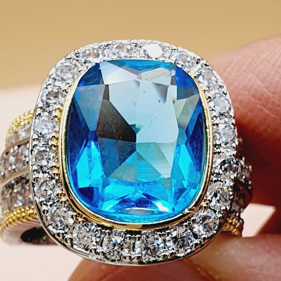 💎Noble Vintage Radiant Cut Blue Gemstone  Layer Rings for Women, INDN8450 - Picture 10 of 15